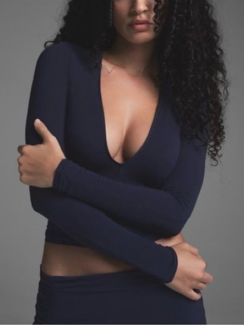 SKIMS Deep V Long Sleeve Top - Navy